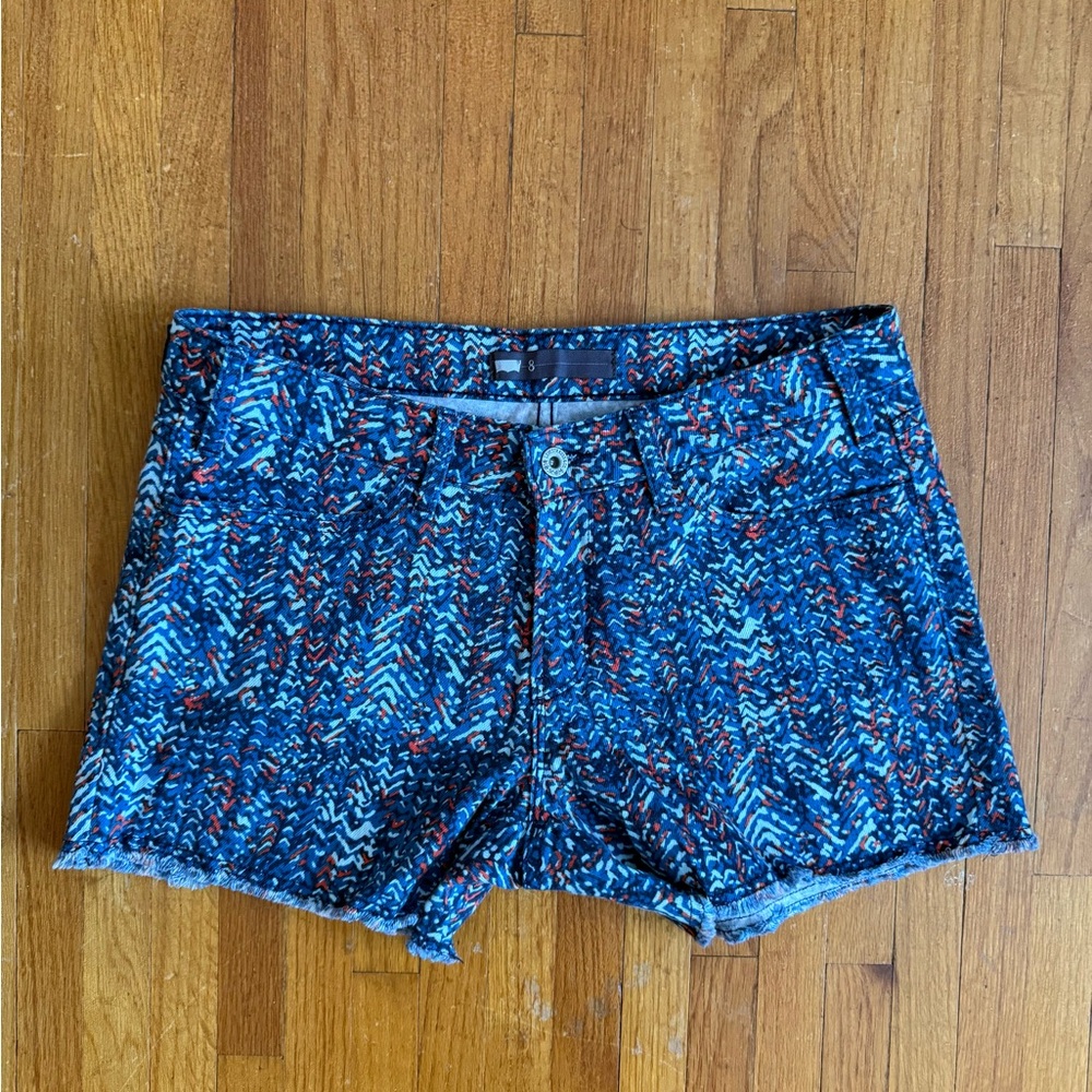 Levi’s Printed Denim Shorts – Size 8 – Frayed Hem – Stretch Cotton